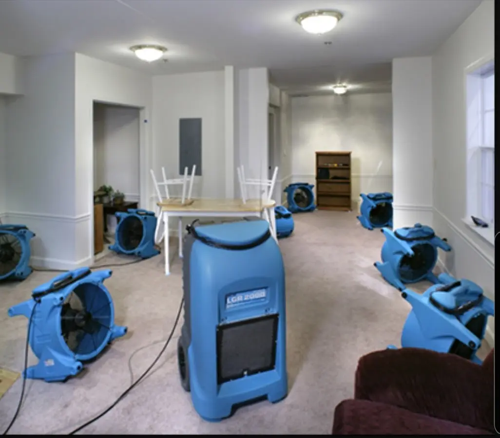 Air movers and dehumidifier setup for Water Damage Restoration in Grass Valley