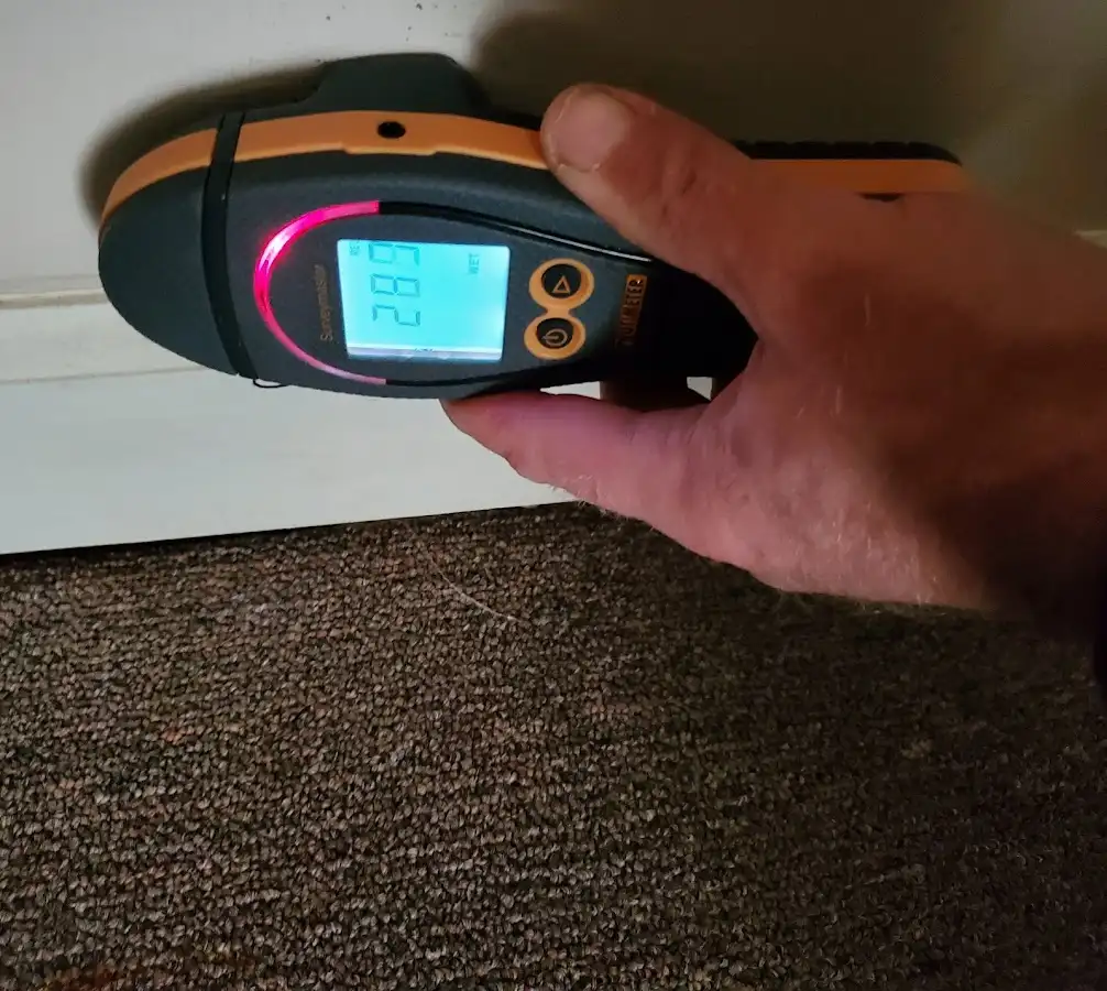 Moisture detection at baseboard during Burst Pipe Cleanup in Grass Valley
